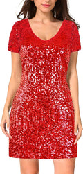 MANER Women's Sequin Glitter V Neck Mini Dress - Sparkling Party Night
