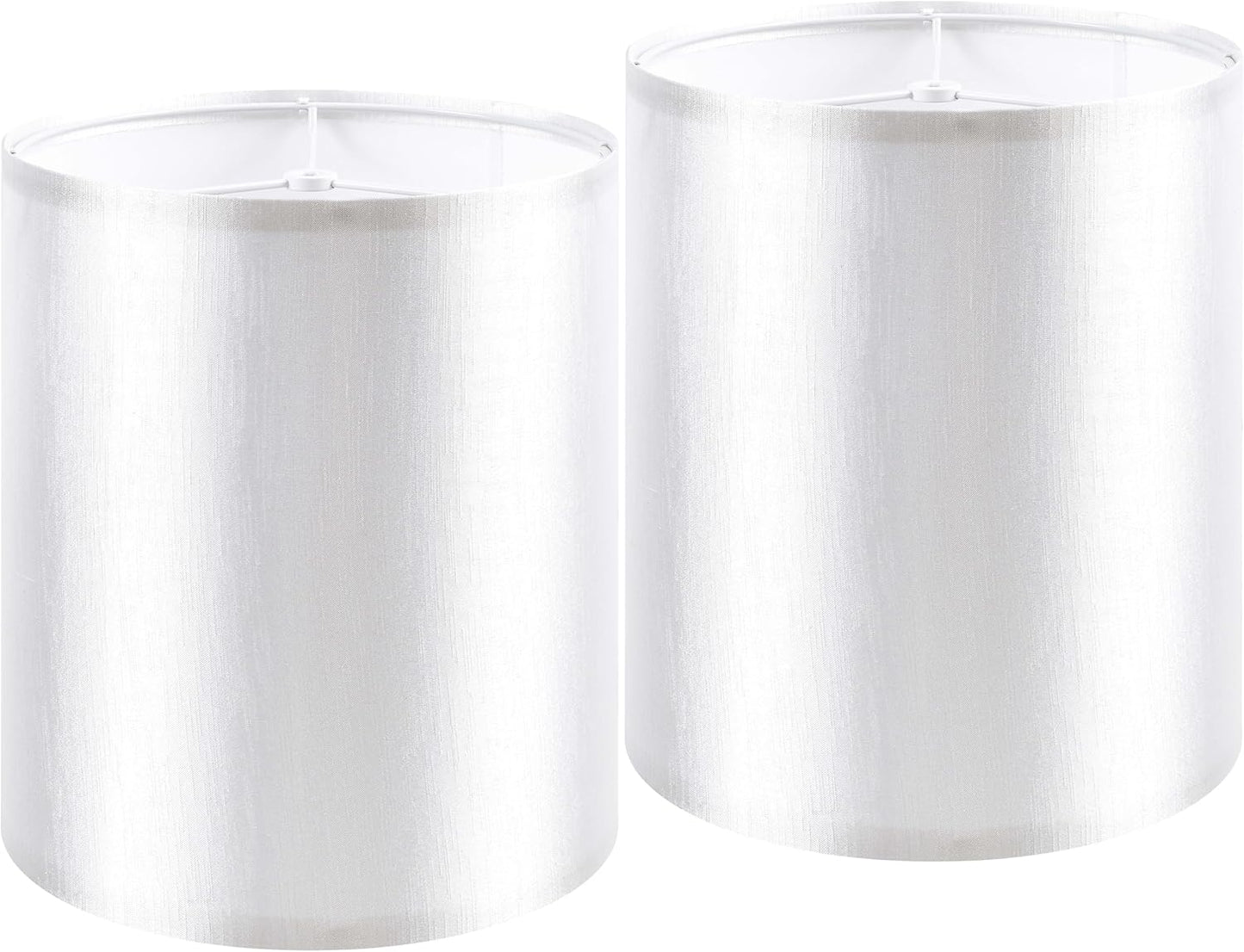 Set of 2 Silver White Tall Linen Drum Lamp Shades for Home