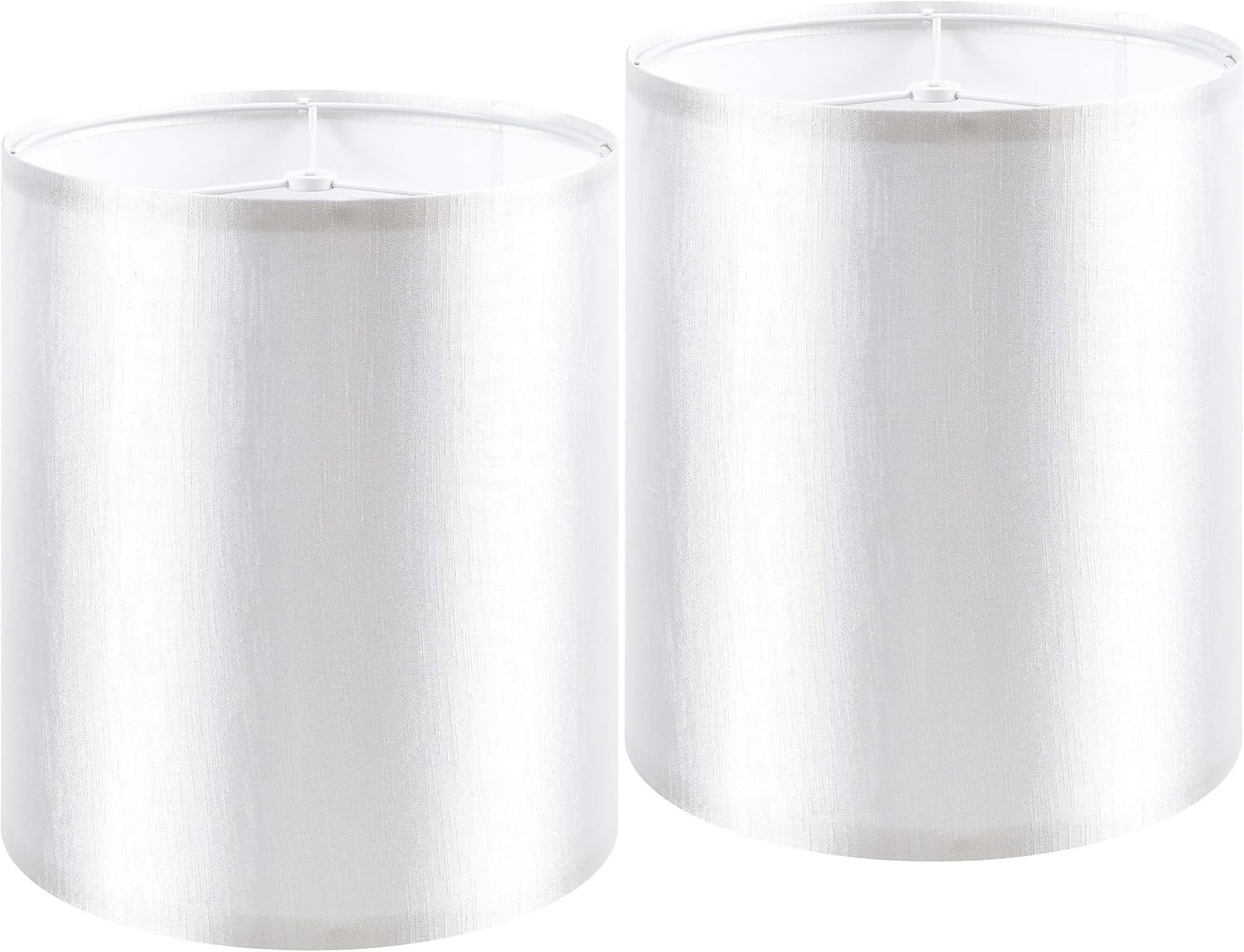 Set of 2 Silver White Tall Linen Drum Lamp Shades for Home