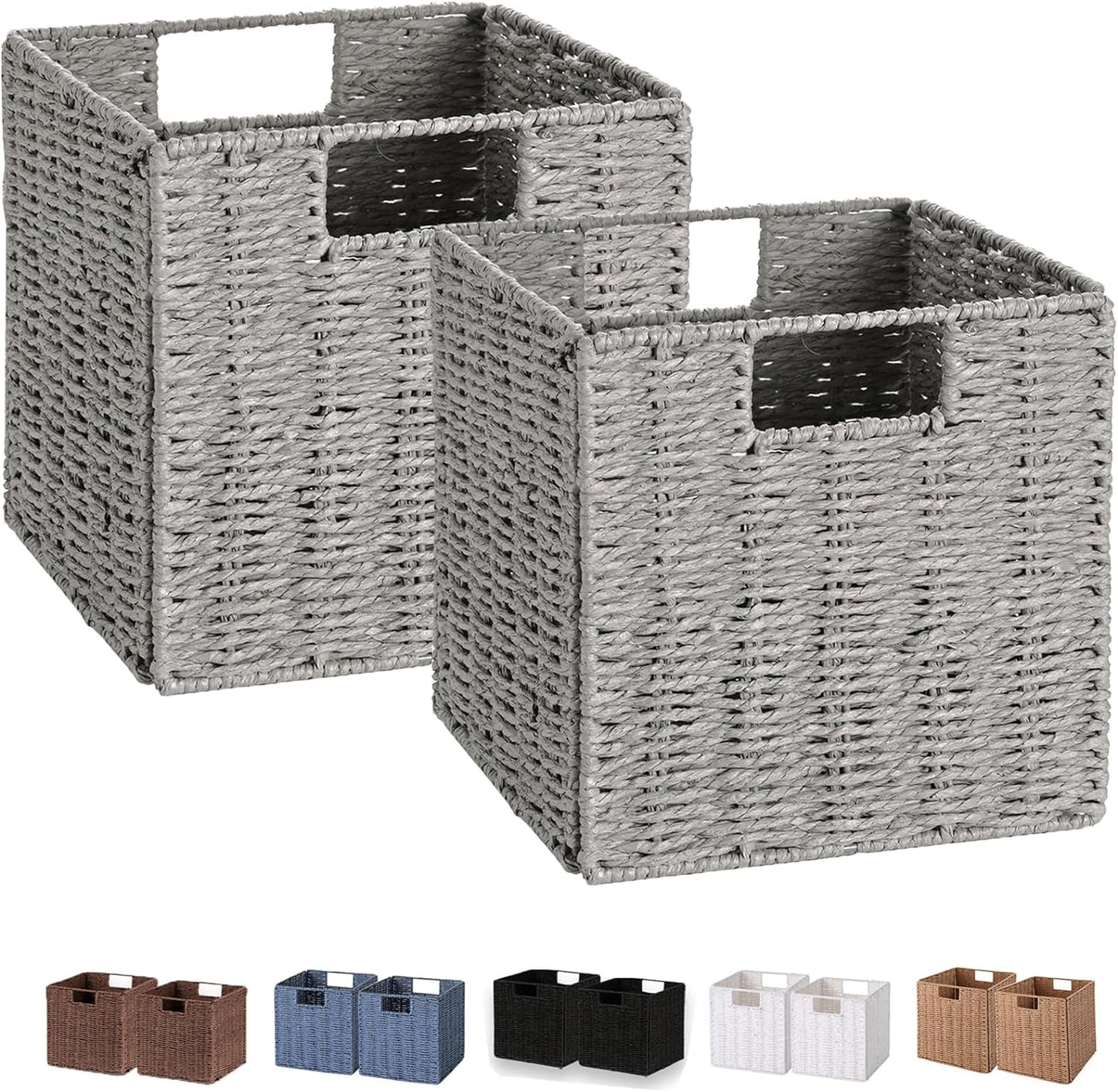 Vagusicc Wicker Basket Set of 2 Hand-Woven Storage Bins