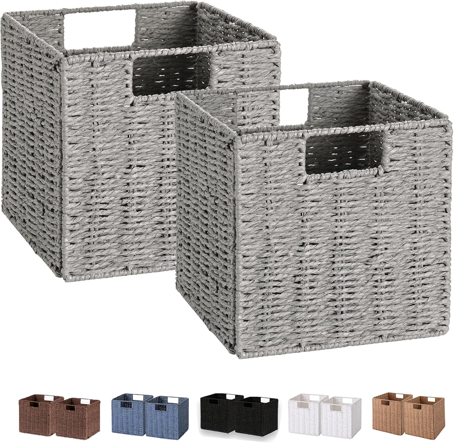 Vagusicc Wicker Basket Set of 2 Hand-Woven Storage Bins