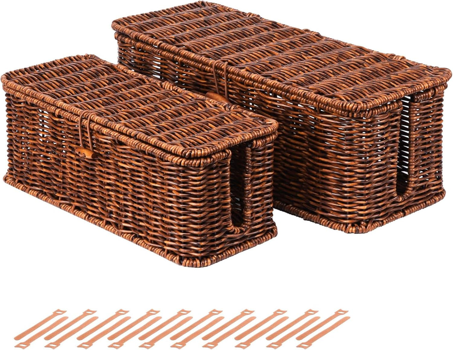 BROWNLILY Rattan Wire Storage Box for Desk Cord Management
