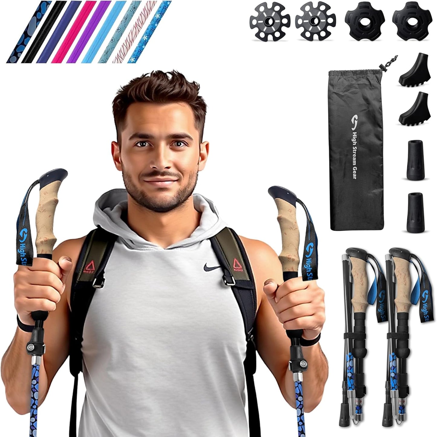 Walking Sticks for Men & Women - Foldable Hiking Poles Set