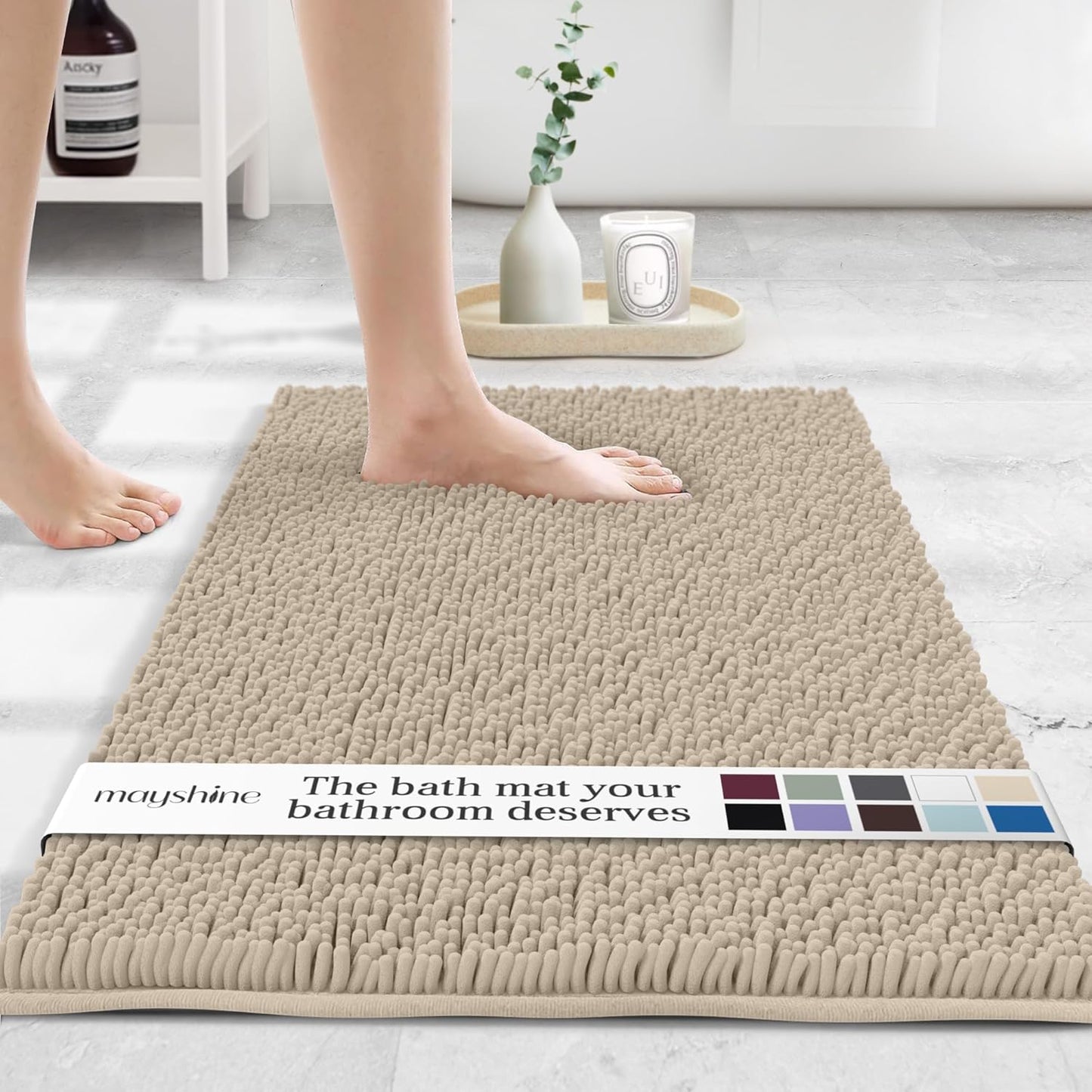 MAYSHINE Plush Shaggy Chenille Bath Mat for Ultimate Comfort