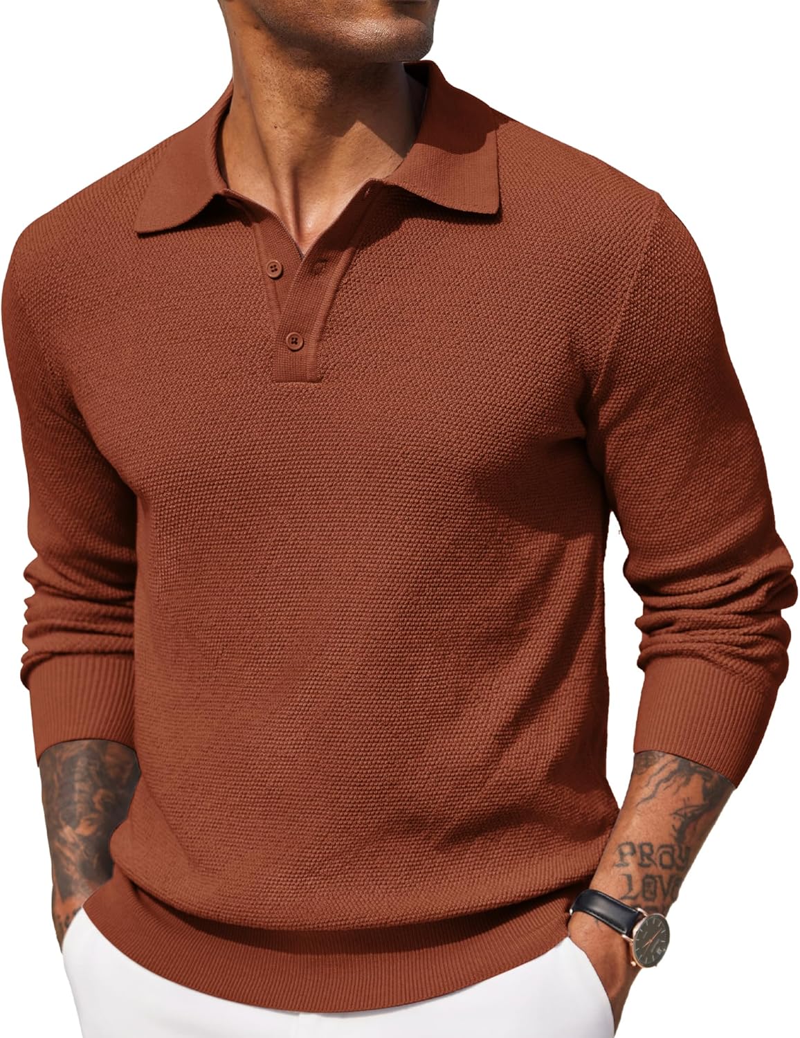 COOFANDY Mens Knit Polo Shirts Long Sleeve Casual Sweater
