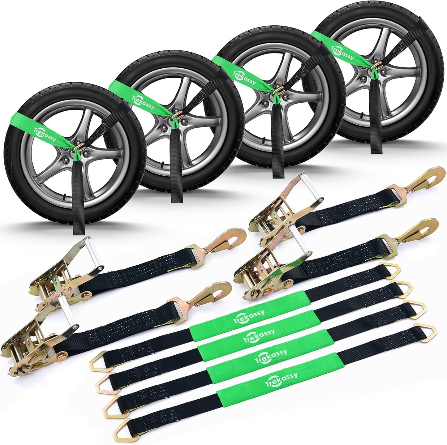 Trekassy Heavy Duty Car Tie Down Straps for Trailers 4PK