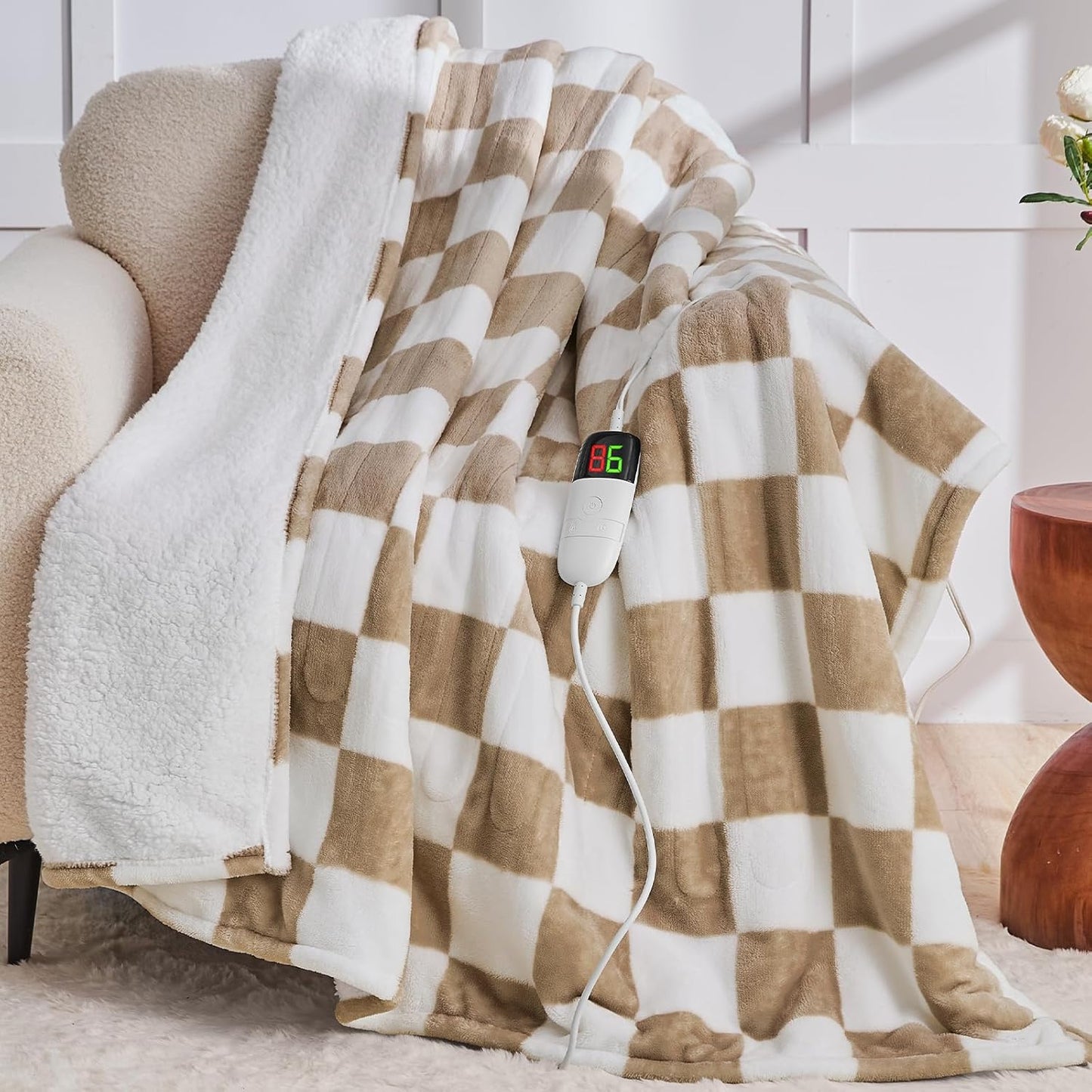 Light Brown Heated Blanket Twin Size for Cozy Winter Comfort