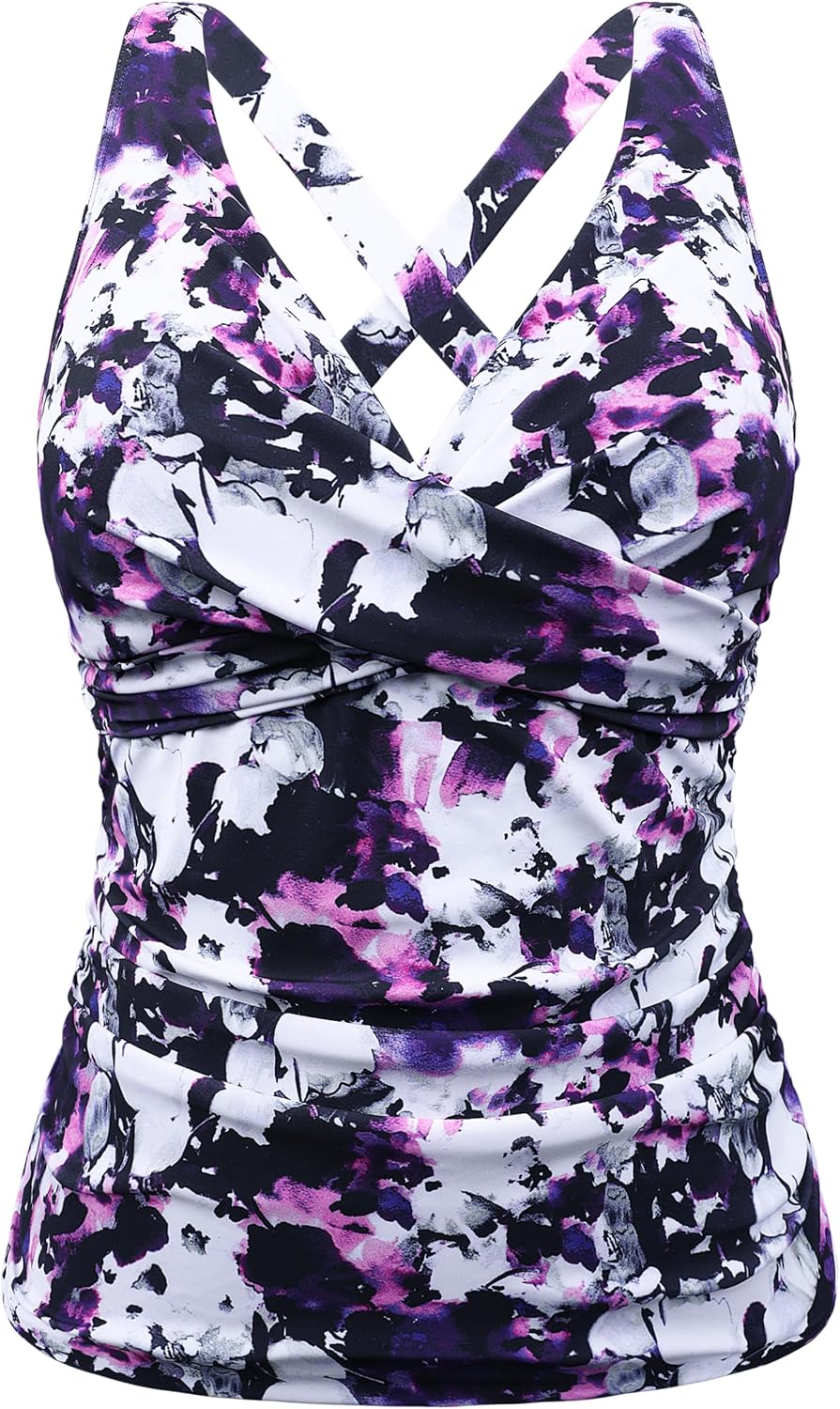 Firpearl Underwire Tankini Top for Big Bust with Tummy Control