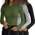 Ficerd 3 Pack Women's Ribbed Long Sleeve Tops - Slim Fit (Style 5JGT)