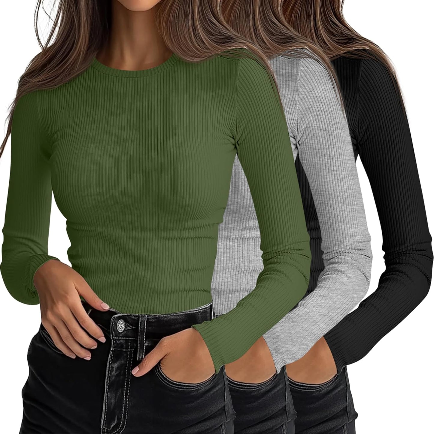 Ficerd Women's Ribbed Long Sleeve Tops for Every Occasion