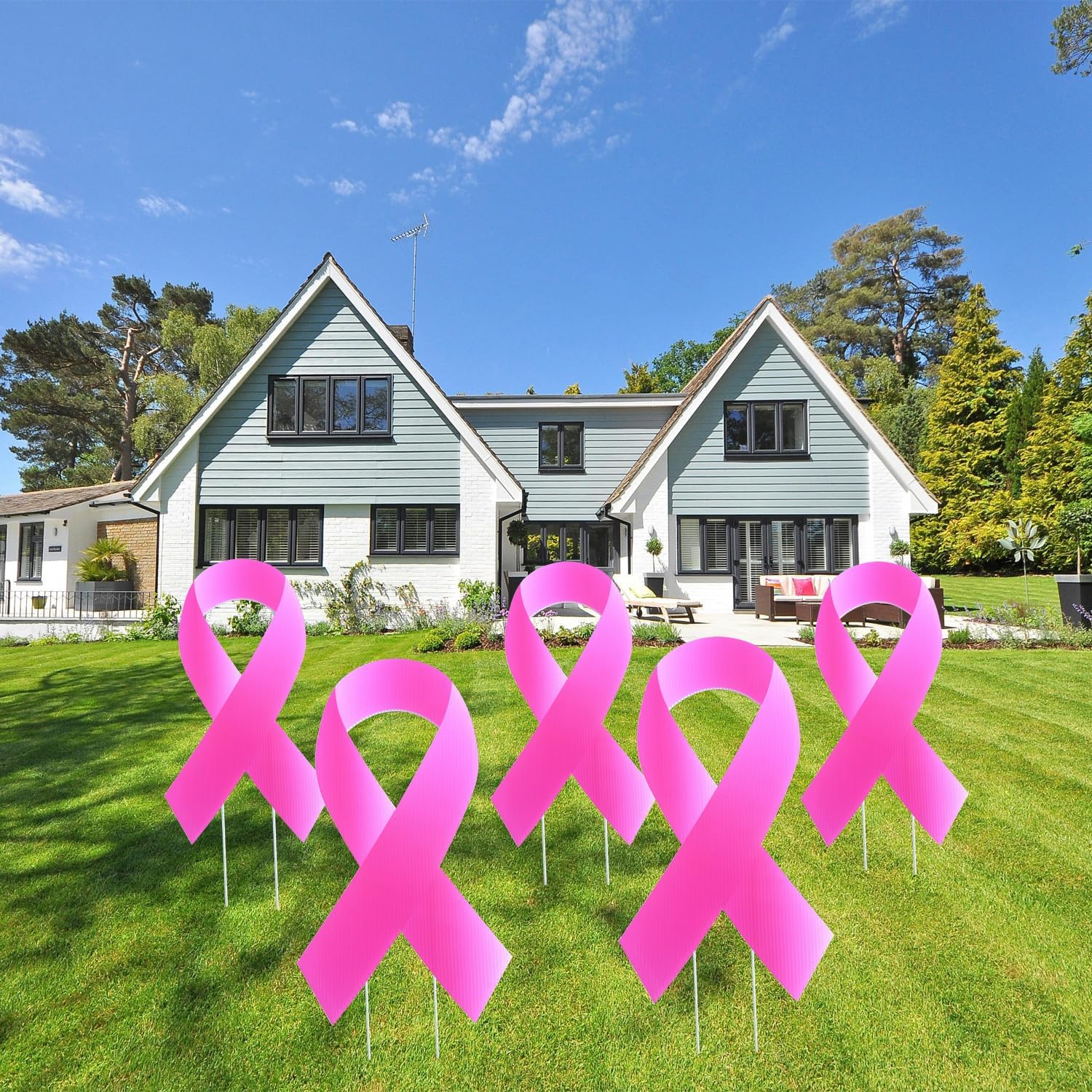 5pcs Pink Breast Cancer Awareness Yard Signs for Support