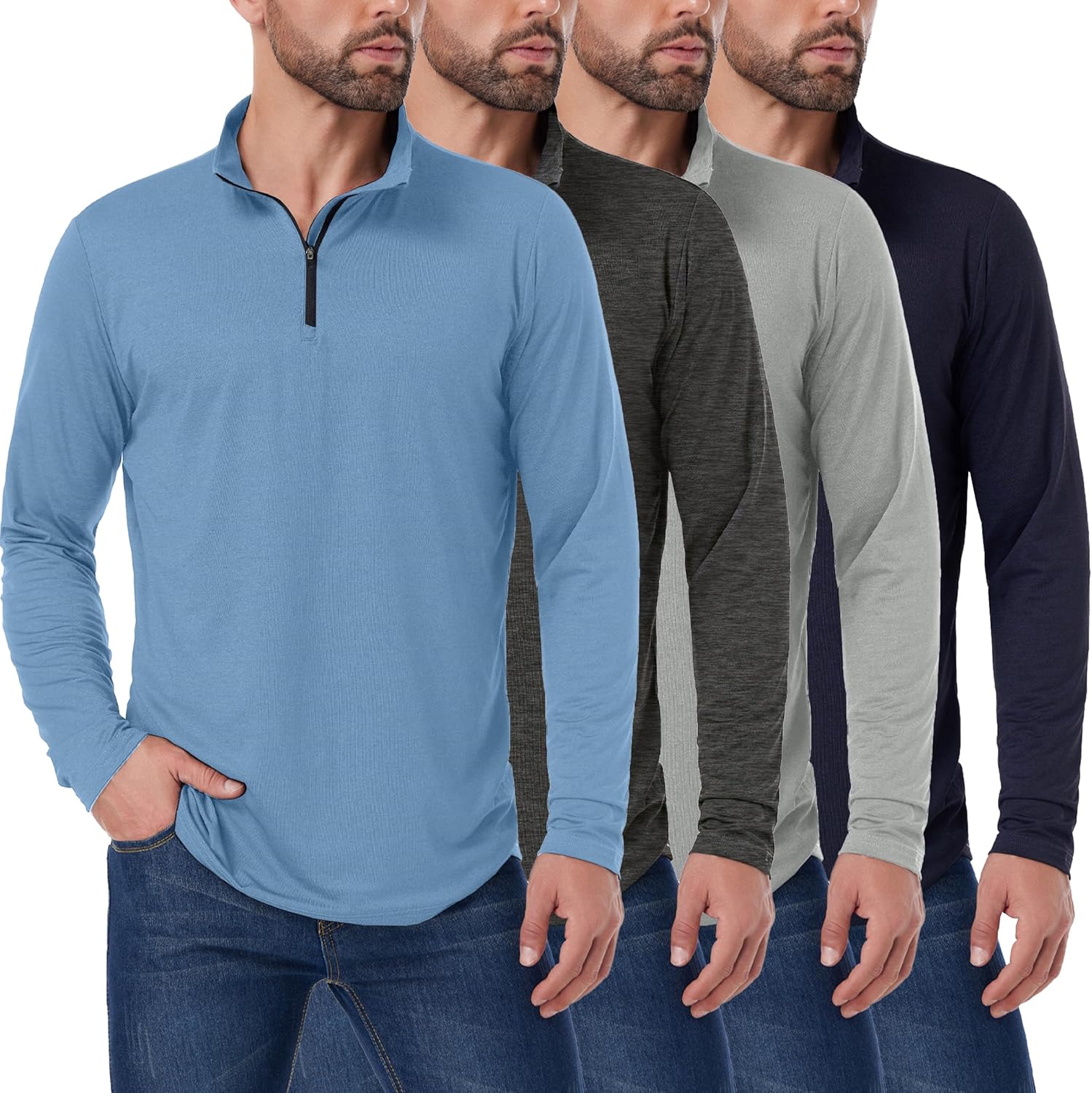 Men's Quarter Zip Pullover - Lightweight Quick Dry Athletic Tops
