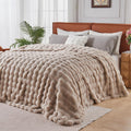Faux Fur Throw Blanket Linen 90x90 in - Ultra Soft 800 GSM Bubble