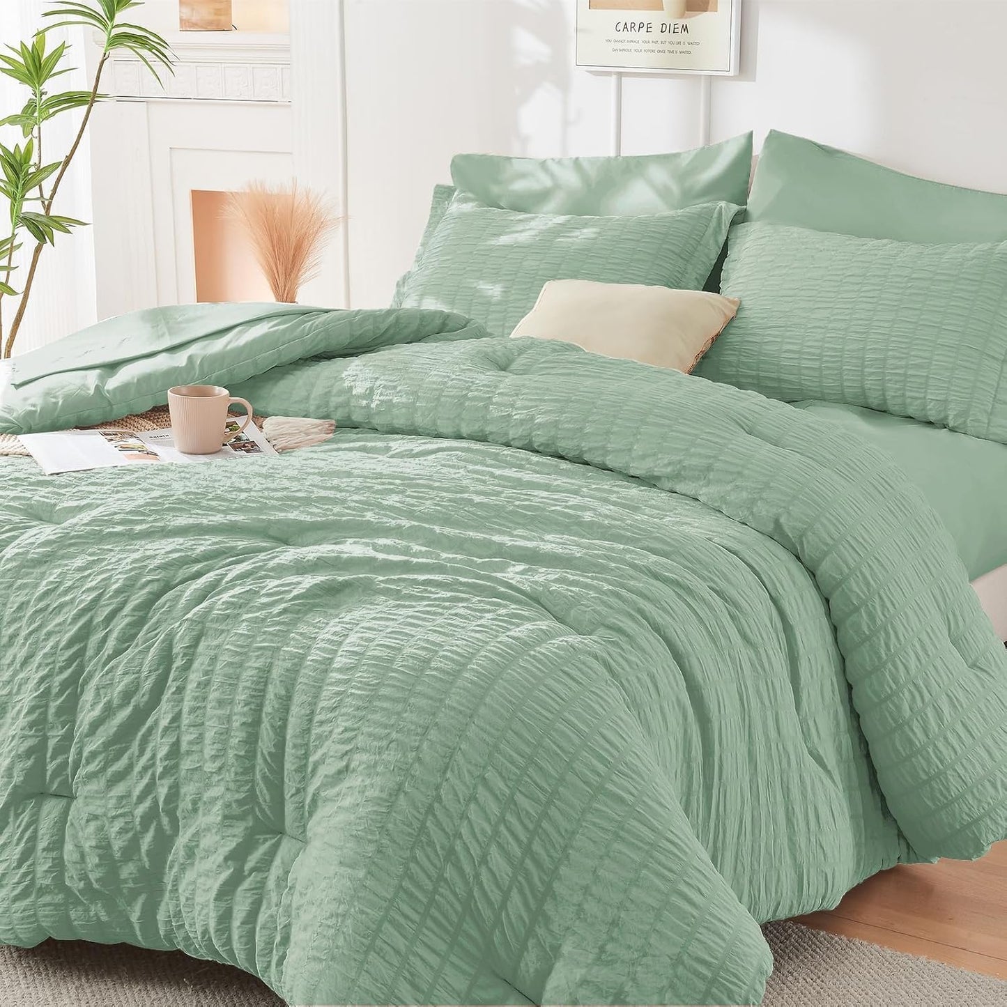 HYMOKEGE Sage Green King Size Comforter Set for All Seasons