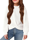 Girl's Twist Front Pullover Sweater - Soft Knit Fall Winter