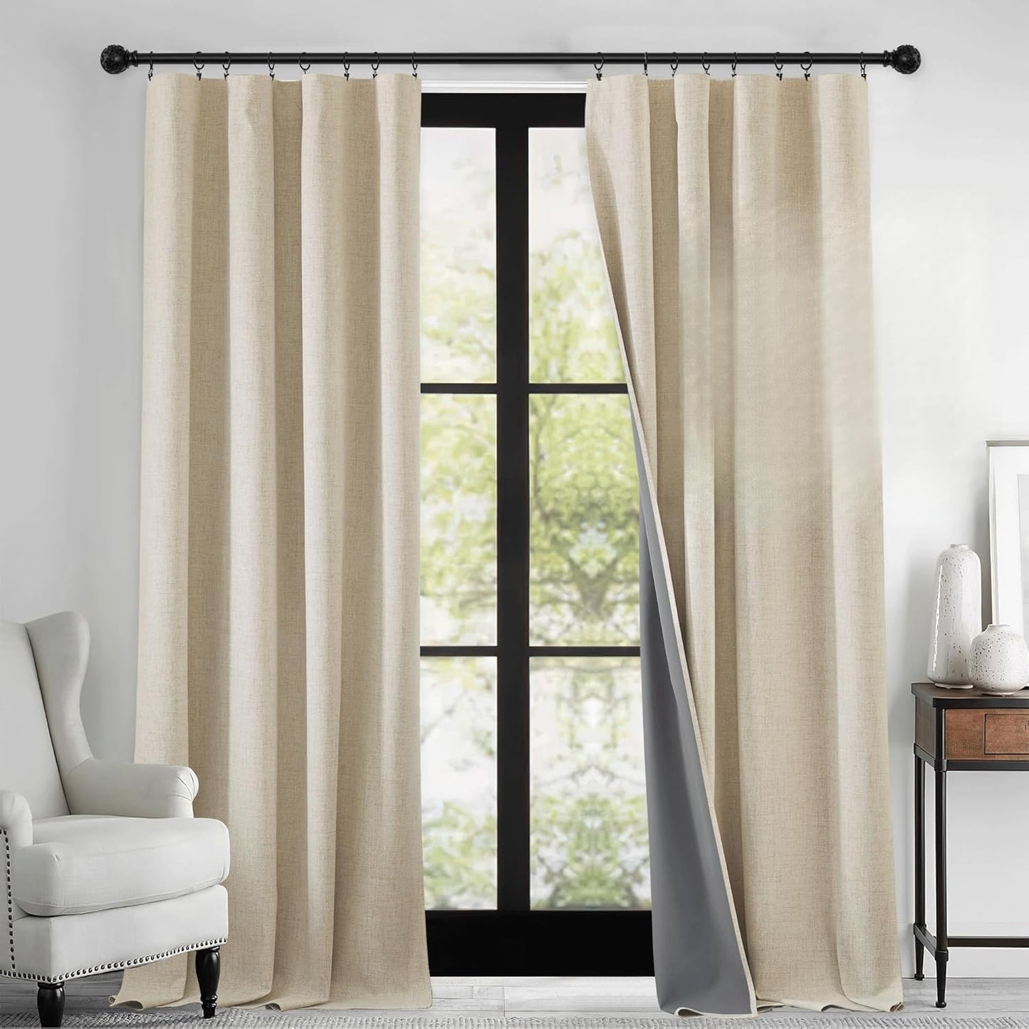 RYB HOME 100% Blackout Linen Textured Curtains for Any Room