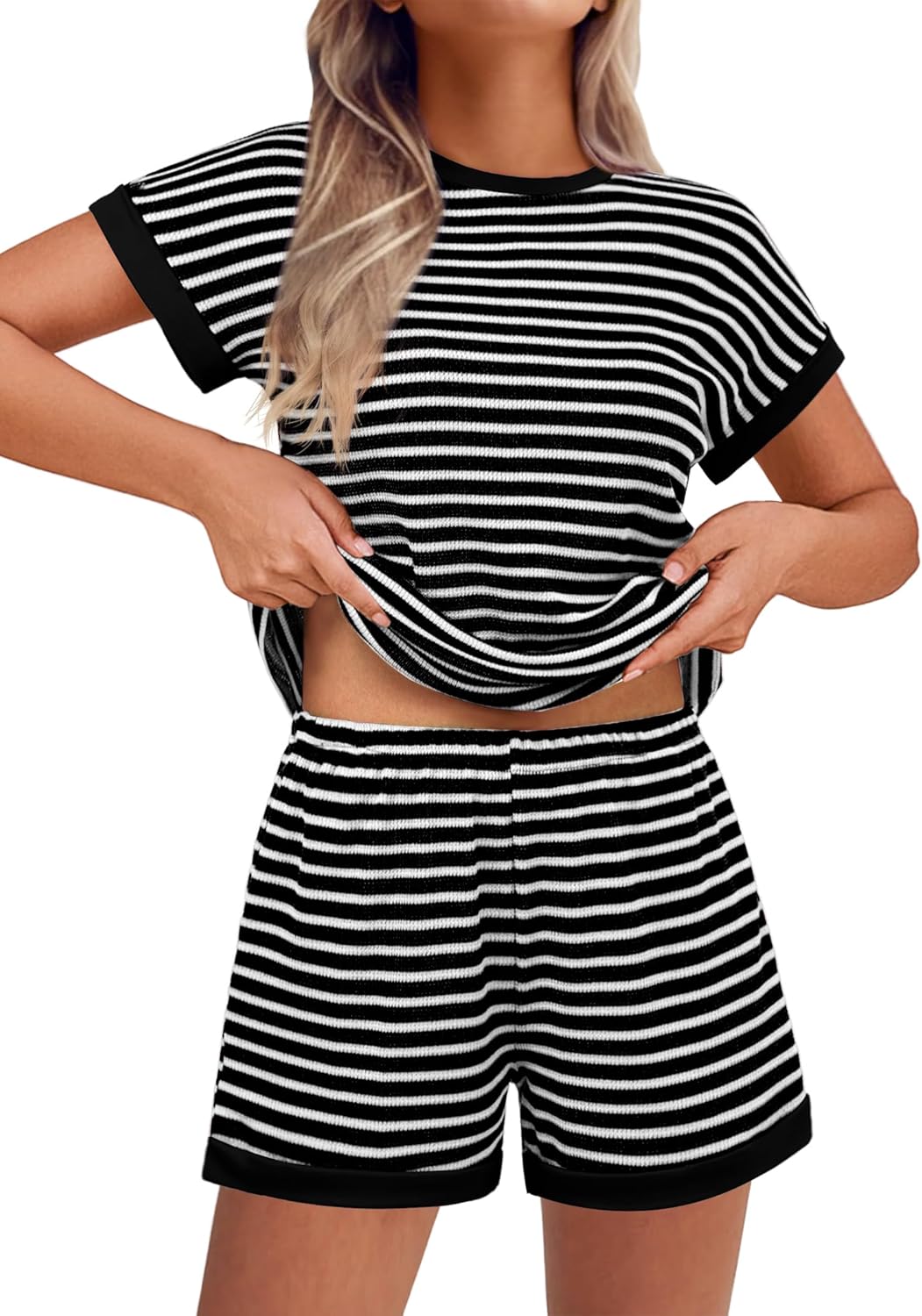 Ekouaer Waffle Knit Lounge Set for Women with Pockets