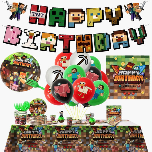Pixel Birthday Party Decorations Supplies for Minecraft Fun