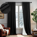 Black Linen Blackout Curtains 120 in 2 Panels - Total Room Darkening
