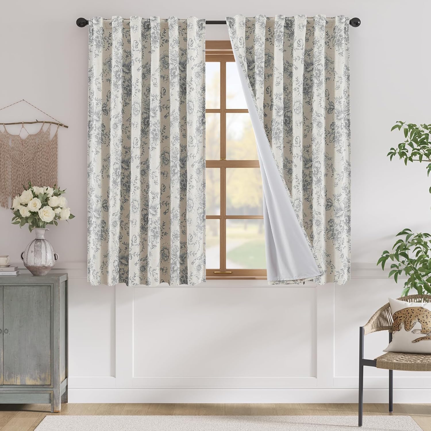 Elegant Floral Blackout Linen Blend Curtains for Home Decor