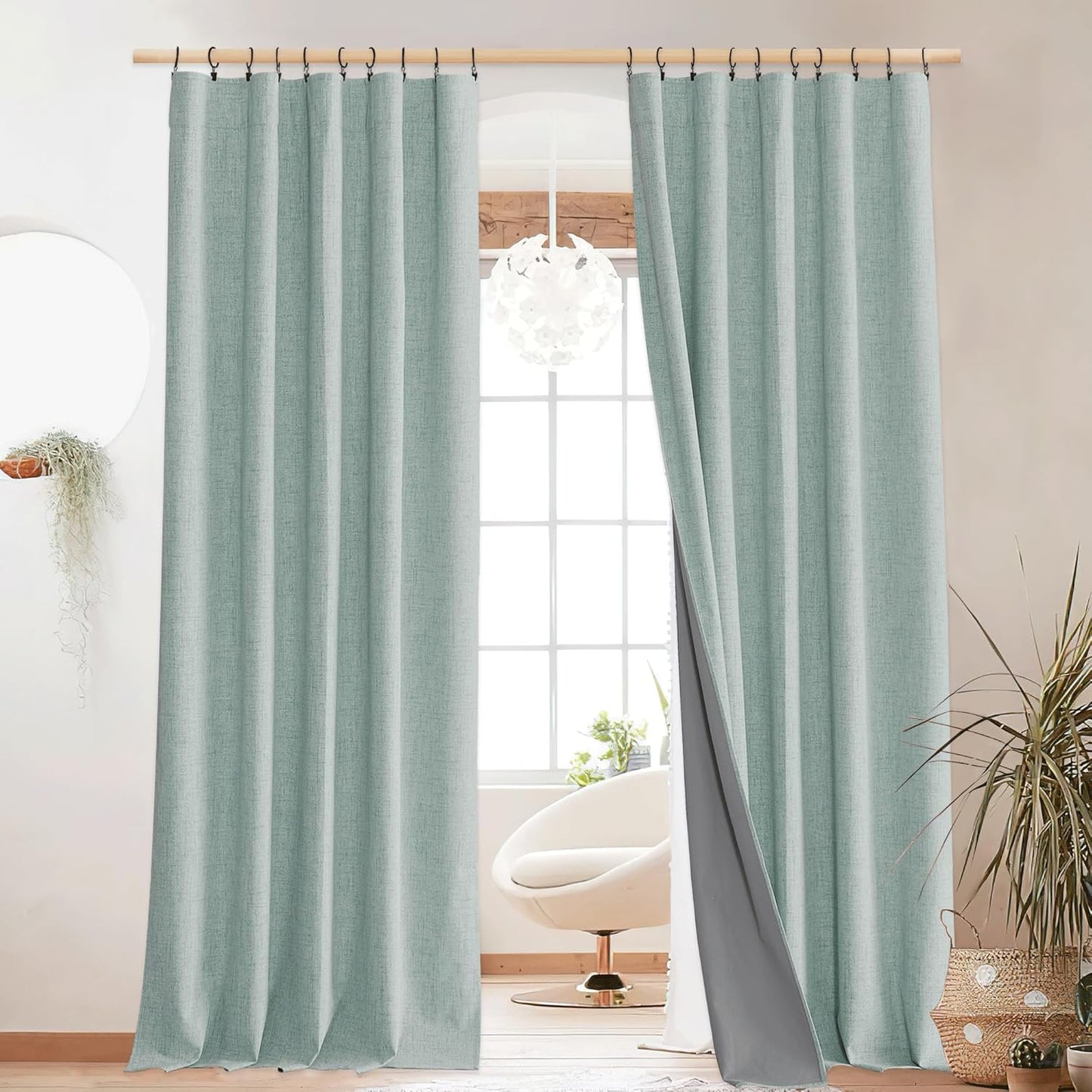 NICETOWN Full Blackout Linen Curtains for Living Room 102 in