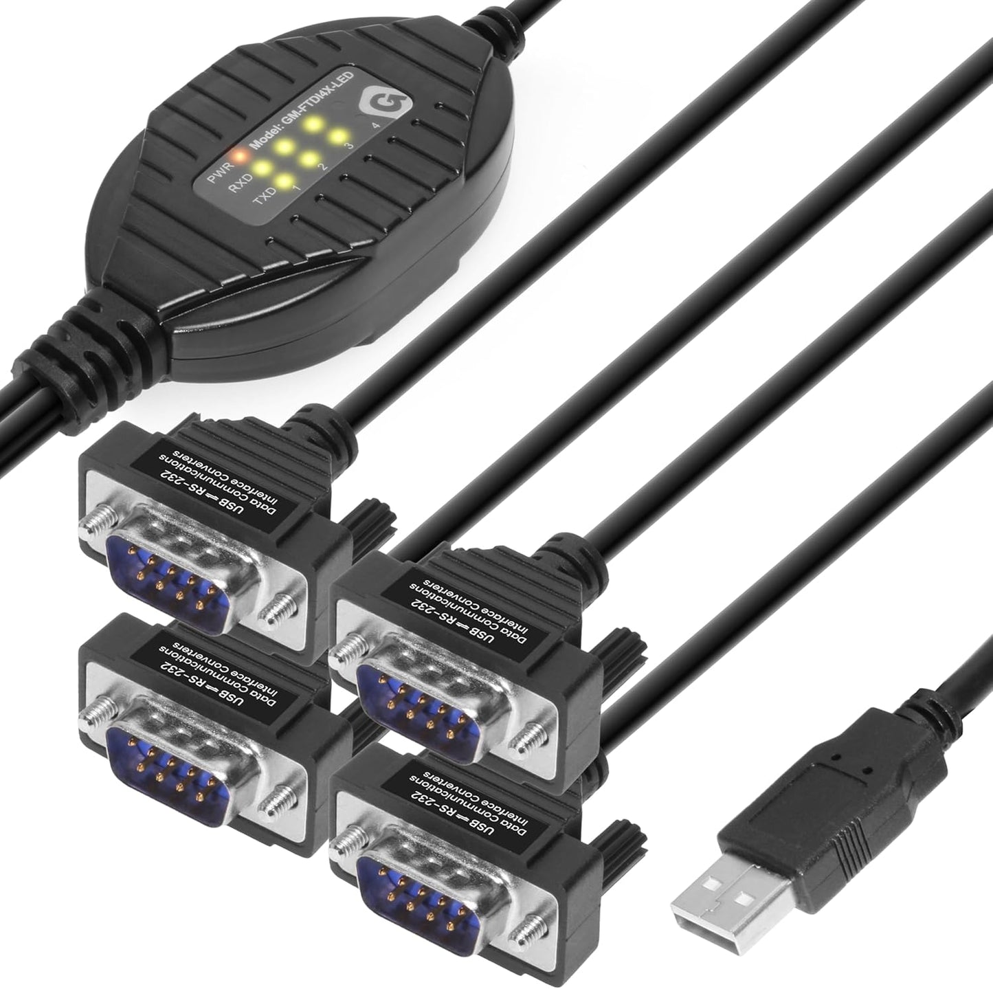 Gearmo 4 Port RS-232 to USB Adapter with LED Indicators