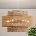 24 Boho Large Rattan Chandelier Light Fixture - Handwoven 6-Light