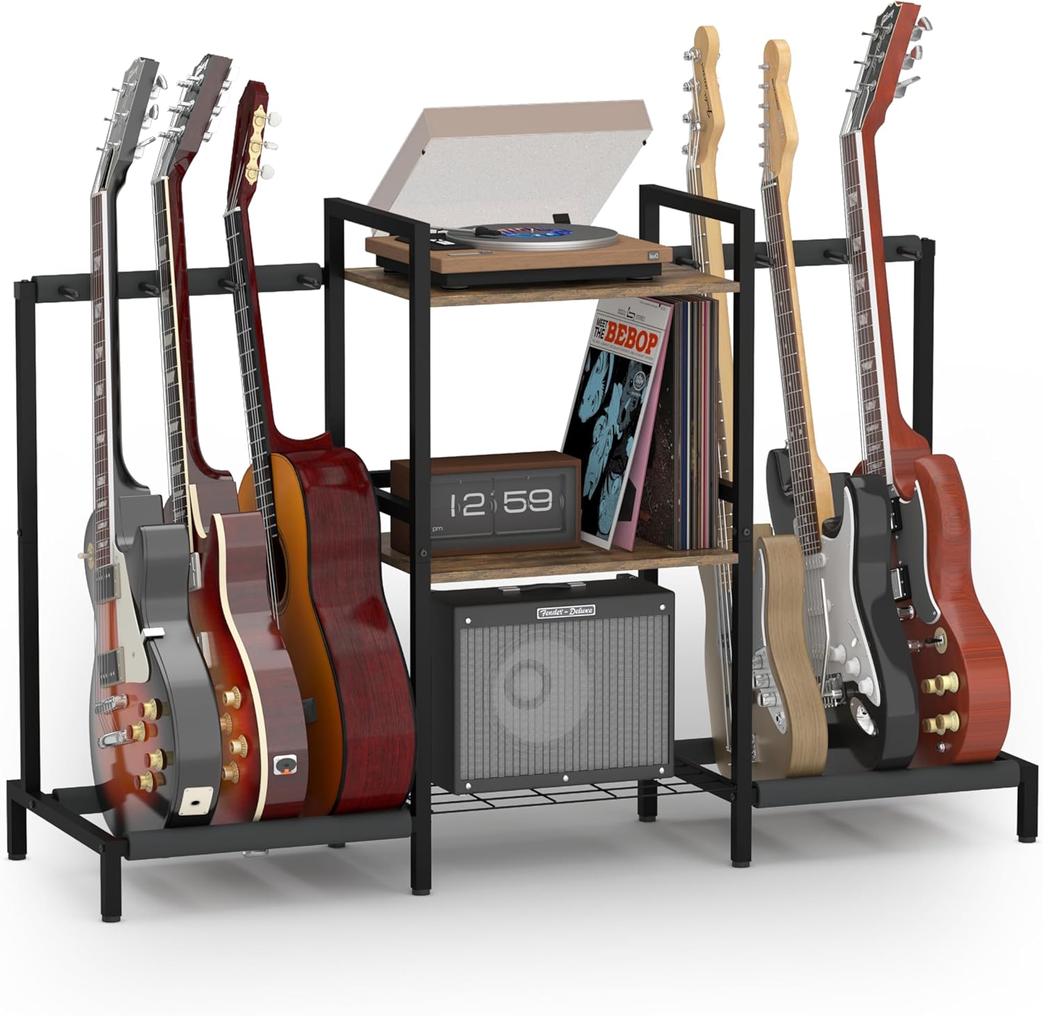 Apepro Guitar Stand: 4 Holders, 3-Tier Storage