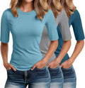Riyiper Elbow Length Tee Shirts for Women - Slim Fit Casual Tops