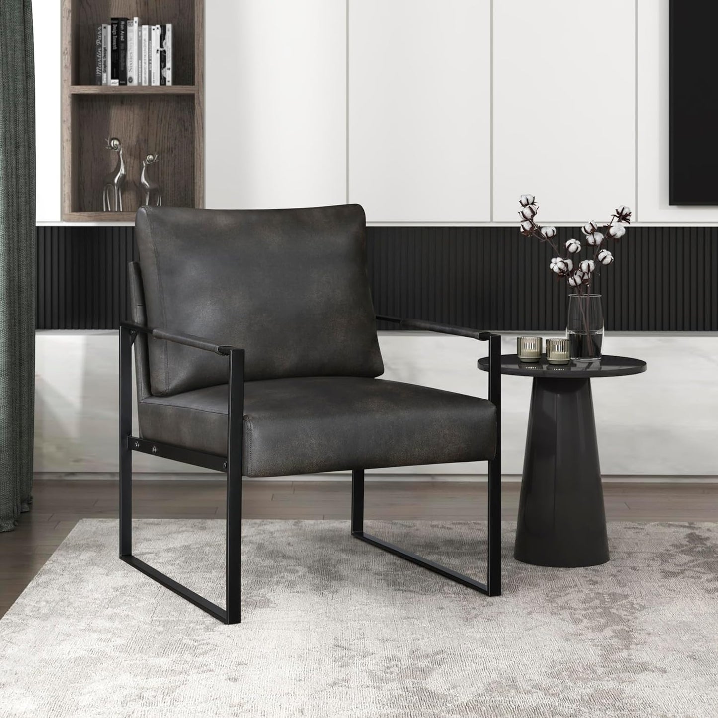 Lexicon Comfy Accent Chair: Stylish Faux-Leather, Wrapped Armrests