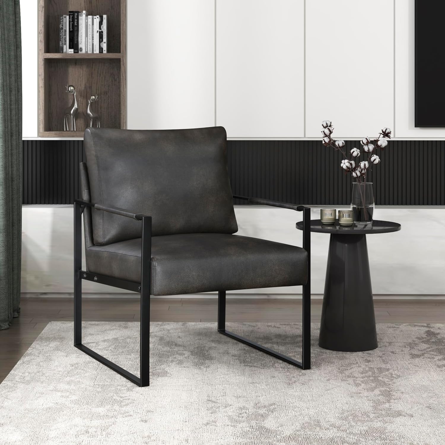 Lexicon Comfy Accent Chair: Stylish Faux-Leather, Wrapped Armrests