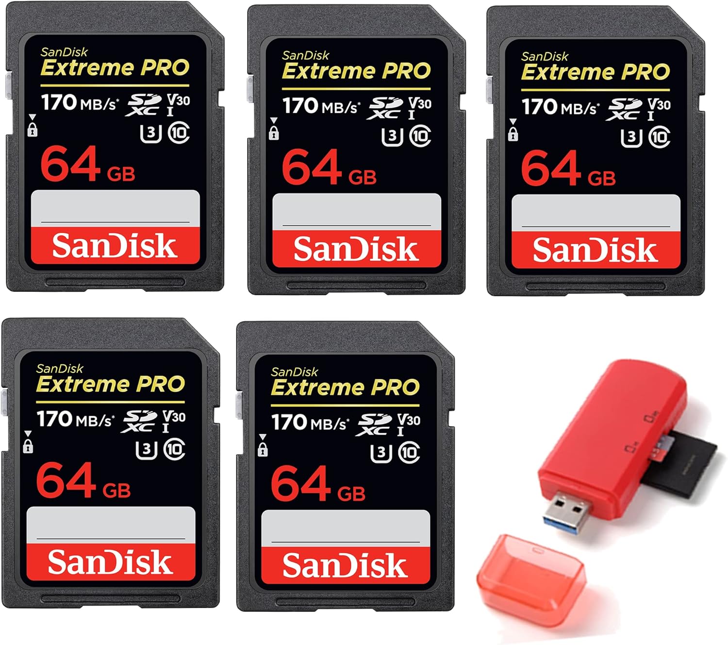 SanDisk 64GB SecureDigital Extreme PRO SDXC Card - 5 Pack