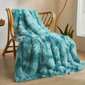 XeGe Luxury Faux Fur Blanket Tie Dye Teal - Soft Shaggy Throw
