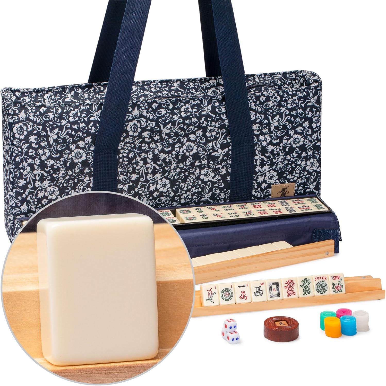 American Mahjong Game Set with Blue Calico Soft Case
