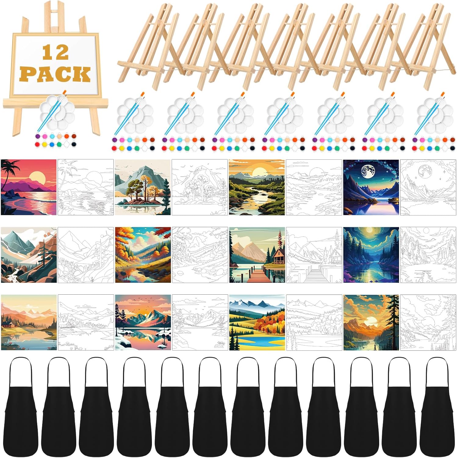 Motipuns 12 Set Pre Drawn Canvas Painting Kit for Adults