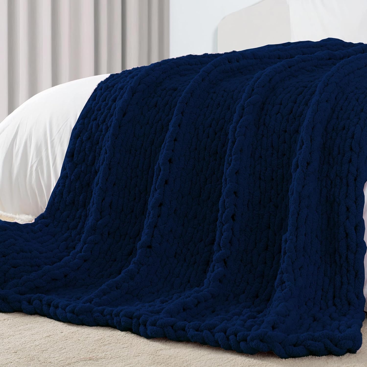 Chunky Knit Throw Blanket 60in X 80in Soft Fluffy Cozy Decor