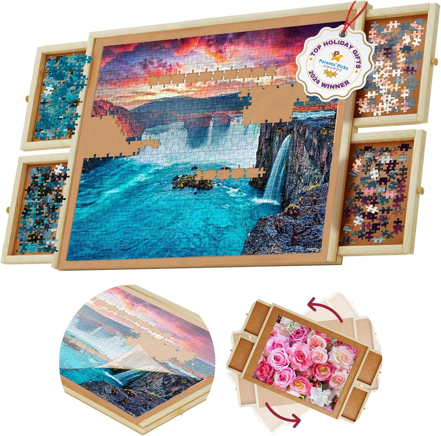 1000 Piece Rotating Puzzle Board with Drawers for Easy Use