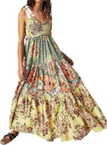 Women Floral Maxi Dress with Pockets - Boho Smocked Sundress