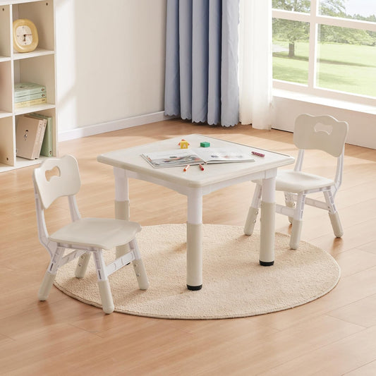 Kids Study Table and Chairs Set for Ages 3-8, Adjustable Height
