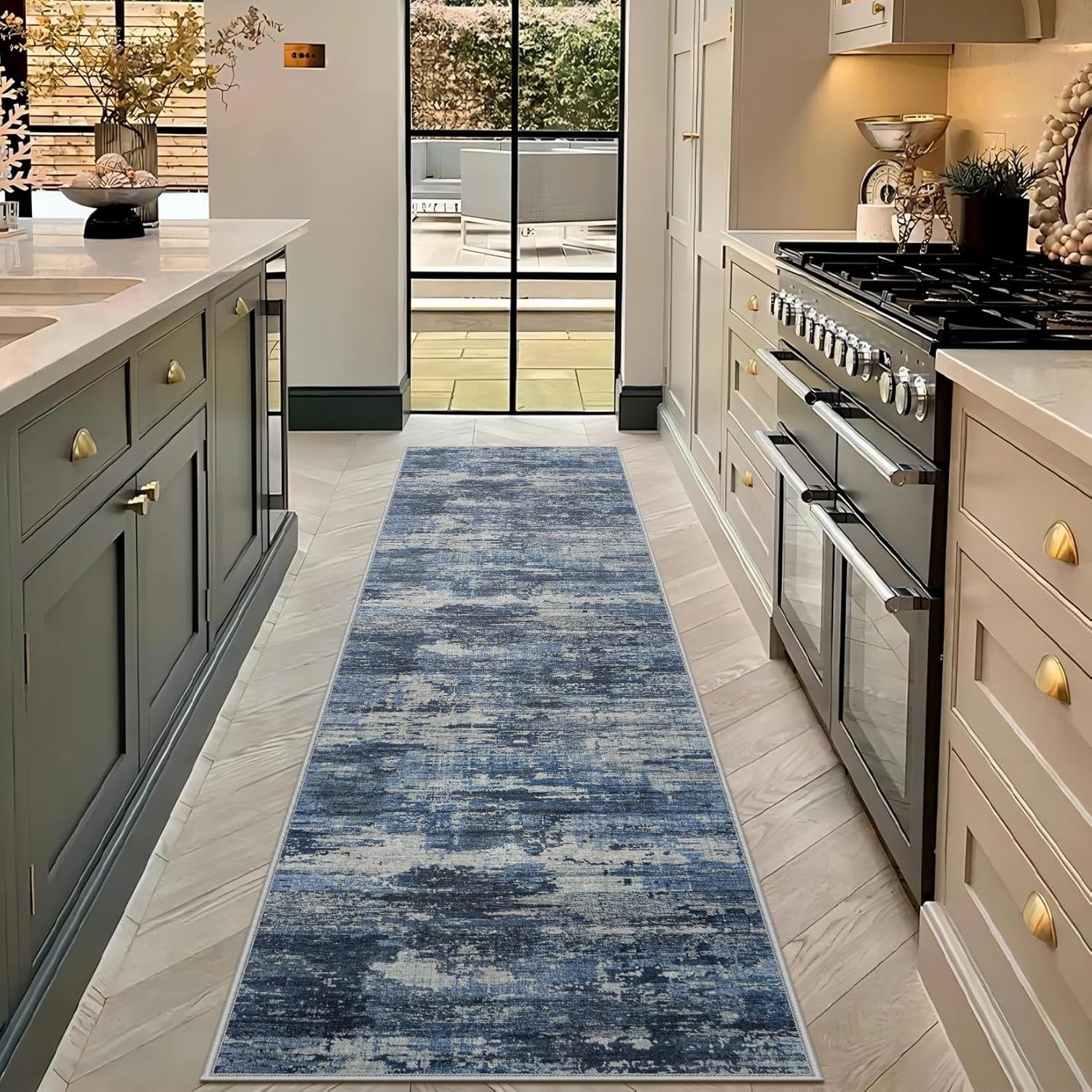 Runner Rug 2ft 6in'x8ft Machine Washable Non Slip Abstract Design