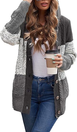 Sidefeel Women Hooded Knit Cardigans for Cozy Winter Style