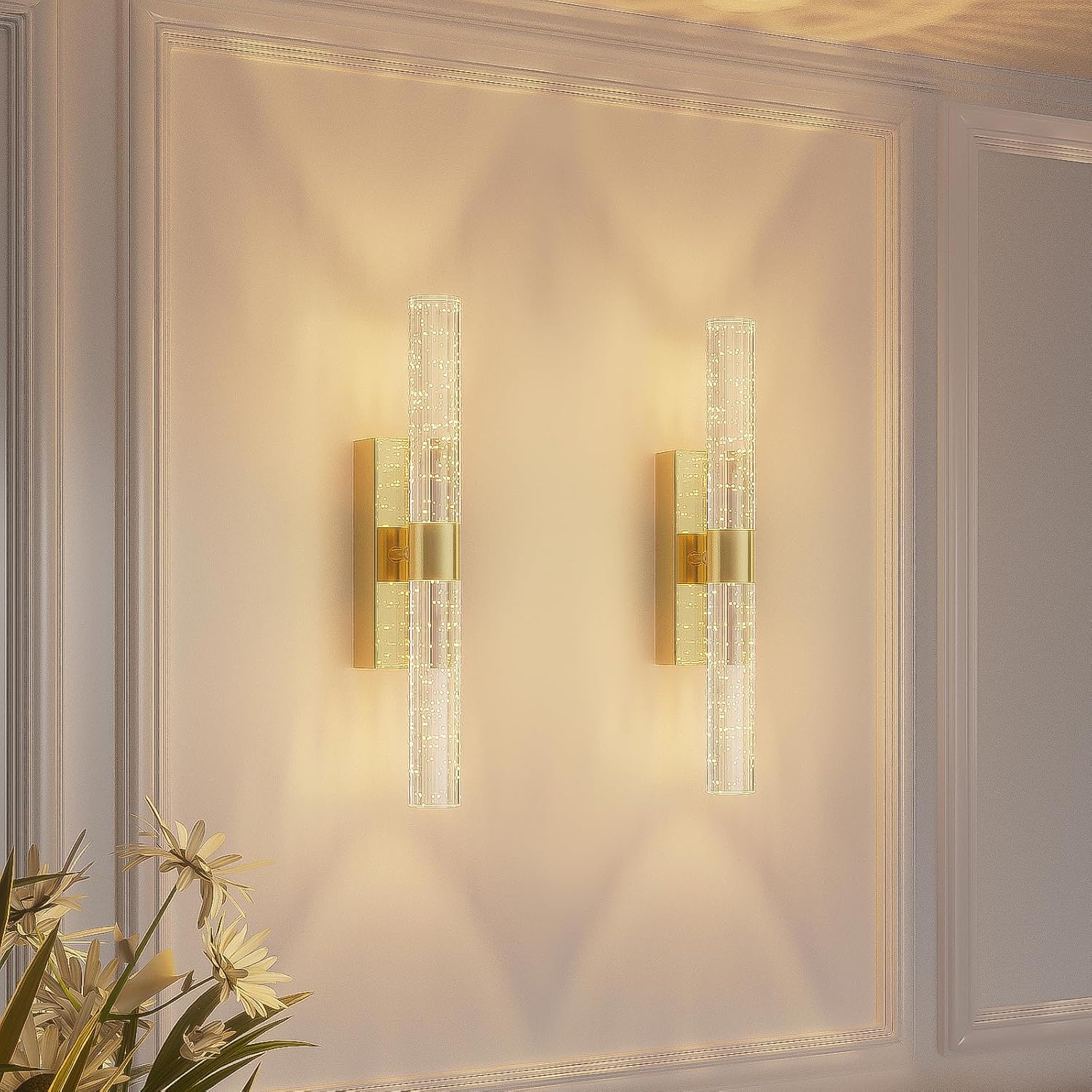 Battery Operated Gold Wall Sconces Set of 2 for Any Room