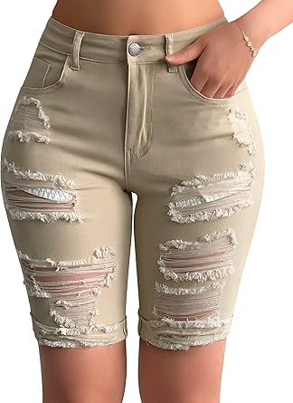 Roswear Women's Ripped Denim Bermuda Shorts for Comfort