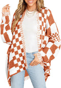Checkered Color Block Cardigan Sweater - Cozy Oversized Knit