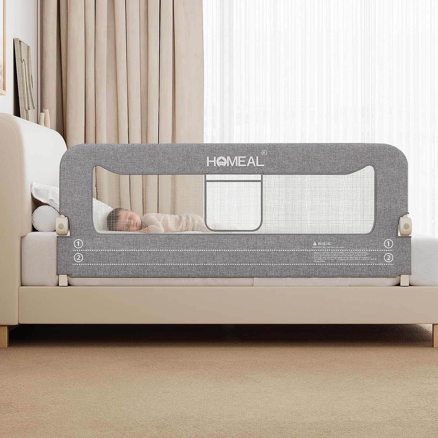 HOMEAL Bed Rail for Toddlers - 59in Swing Down Guard Rail