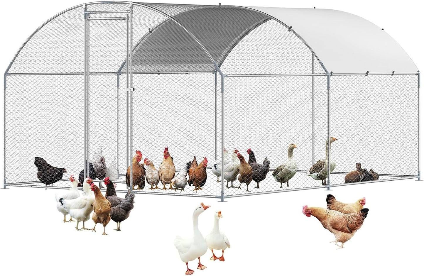 VEVOR Large Metal Chicken Coop with Run for Outdoor Animals