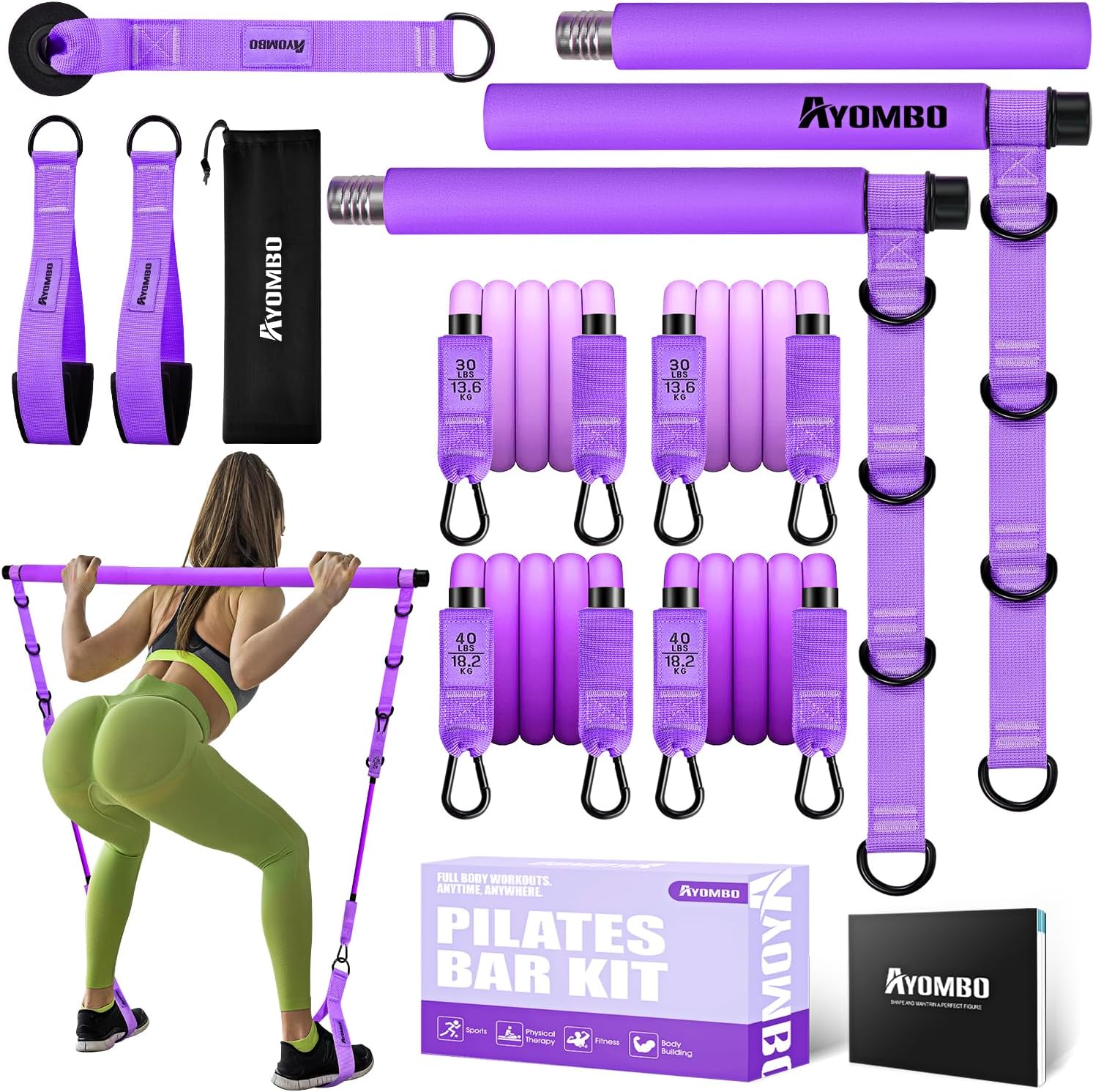 Ayombo Pilates Bar Kit with Resistance Bands for Home Workouts
