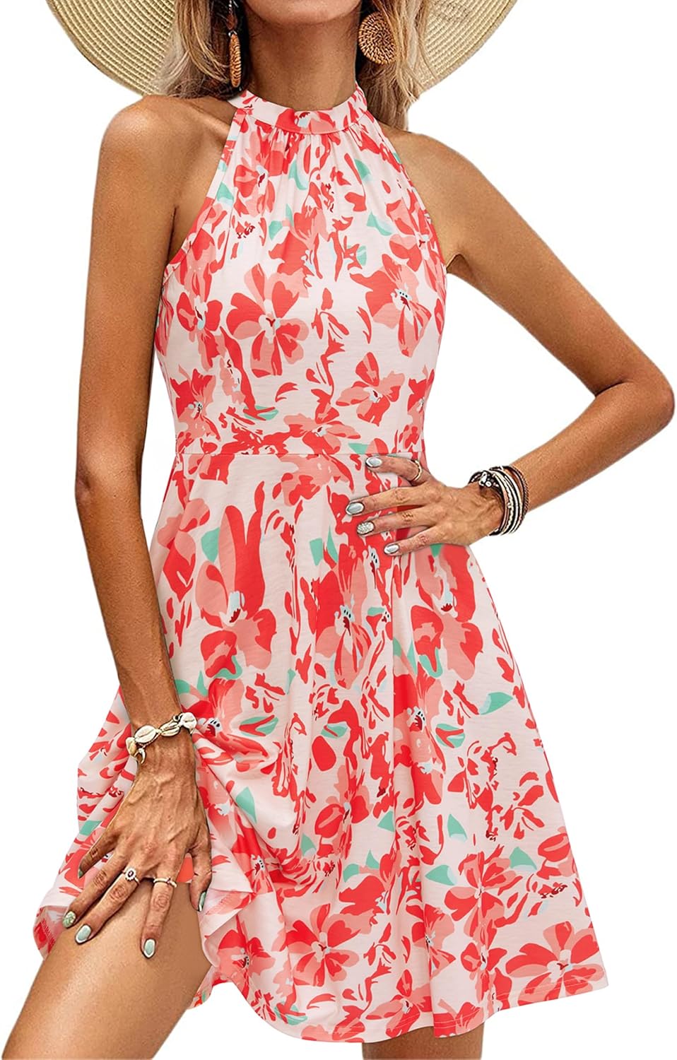 OUGES Women's Halter Neck Floral Summer Casual Sundress Review