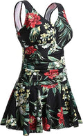 Women's Plus-Size Shaping Swimwear Dress with Flower Design