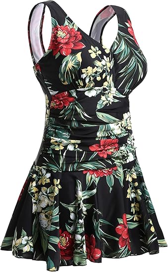 MiYang Women's Plus-Size Flower Printing Shaping Swim Dress